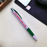 Personalized White and Green Ball Pen With Black Ink