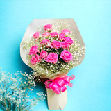 Stunning Bouquet of 15 Dark Pink Roses