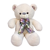 White Shimmering Bow Teddy Bear- 27"