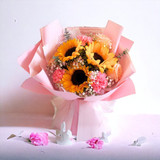 White Roses, Pink Carnations, and Sunflowers Bouquet