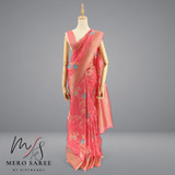Organza Silk Floral Peach Color Saree