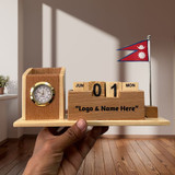 Wooden Desk Organizer with flag