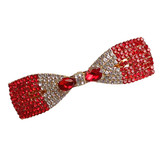 Red & White Stone Bow Hair Clips with Flexible Tic Tac Design