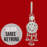 Silver-Plated Traditional Floral Design Saree Keychain