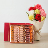 Dozen Mix Carnations and Assorted Mithai (1KG)