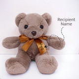 Custom Name Printed Ribbon on Mud Brown Teddy Bear