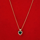 Heart-Shaped Green Stone Necklace with Golden Chain