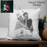 Couple Pencil Sketch Design Cushion