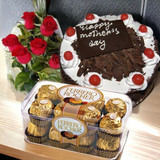 Ferrero Rocher Chocolate, Delicious Cake and Red Roses Bunch