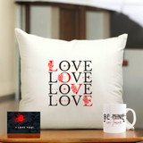 Love-Themed Bundle: Cushion, Mug, and Greeting Card
