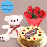 Congratulations Gift: Teddy with Cake and Roses Bouquet Congratulations Gift: Teddy with Cake and Roses Bouquet