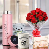 Congratulation Gifts with Bottle, Mug, and Rose Bouquet