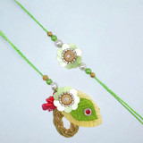 Elegant Bhaiya Bhabhi Green Rakhi Set