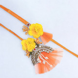 Yellow Floral with Orange Net Stunning Rakhi for Bhaiya and Bhabhi