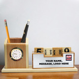 Personalized Wooden Desk Organizer in Silver Plated with Pen Holder