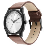Fastrack Stunners Quartz Analog Silver Dial Leather Strap Watch for Guys - 3255NL02