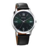 Titan Karishma Quartz Analog Green Dial Leather Strap Watch for Men - 1825SL16