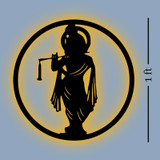 Backlit Wooden Krishna Wall Hanging with Warm LED Lights (1 Feet, Black)