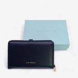 Chrisbella Textured Bi-Fold Ladies Leather Wallet with Snap-Button (Black)