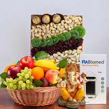 Fresh Fruits Basket With Premium Dry - Nuts & Lord Ganesha