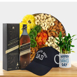 Dry Nuts Combo with Whisky, Dad's Cap and Bamboo Plants