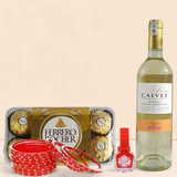 White Wine with Chocolates and Accessories Gift for Women's