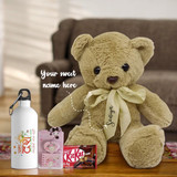Festive Joy Hamper: Customized Teddy Bear & Personalized Bottle