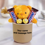 Teddy Bear & Chocolates Gift Hamper with a Personalized Pot