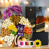 Bhai Tika Gift with Black Label Whisky, Dry Nuts and Makhmali Mala