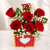 Elegant Red Roses & Gypsy Floral Box Arrangement