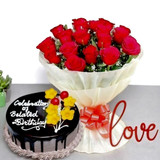 Beautiful Rose Bouquet with Cake