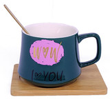 Castleton Green Ceramic Coffee Mug With Spoon & Wooden Saucer - SP-10011