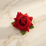 Red Rose Flower Velvet Hair Clip - HC-04