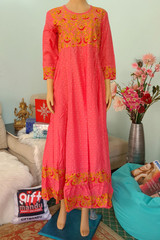 Pink Cotton Umbrella Kurti with Matching Shawl (Set of 2)