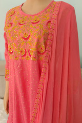 Pink Cotton Umbrella Kurti with Matching Shawl (Set of 2)