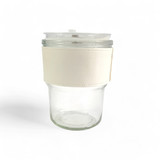 White Glass Sipper with Straw and Lid – 400ml White Glass Sipper with Straw and Lid – 400ml
