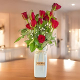 Beautiful 12 Red Roses in a Stylish Ceramic Vase