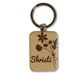 Personalized Floral Design Laser Engraved Wooden Keyring with Your Name