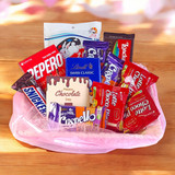 Chocolate Day Hamper with Sweet Surprises in a Net Basket Chocolate Day Hamper with Sweet Surprises in a Net Basket