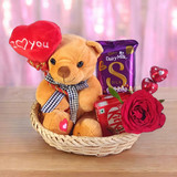 A Basket of Love: Teddy, Sweet Treats, and a Rose A Basket of Love: Teddy, Sweet Treats, and a Rose