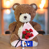 Valentine's Gift with Teddy Bear, Chocolate, & Rose Bouquet