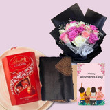 Assorted Lindt Chocolates, Roses Bouquet & Shawl Gift Set for Women's Day