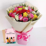Mixed Color Roses Bouquet with Women's Day Card