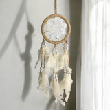 Floral Design Round-Shaped Dreamcatcher with White Feathers and Pearl Decor-13 Inches