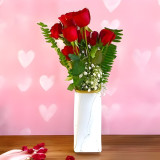 Elegance in Bloom: Ten Red Roses In Vase