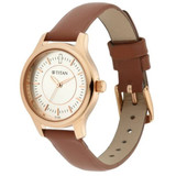 Titan Quartz Analog Silver Dial Tan Leather Strap Watch For Women-2638WL01