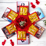 Elegant 3-Layered Gift Box: Chocolates, Roses & Personalized Photos