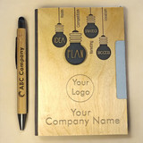 Personalized Wooden Notebook & Pen ( Your Company Name, Logo)