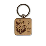Shri Ganeshay Namah Laser Engraved Wooden Keyring with Ganesh Ji Design