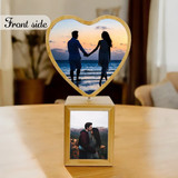 Couple's Name Engraved on Rotating Heart Frame with LED Base Lamp with Customized Photo